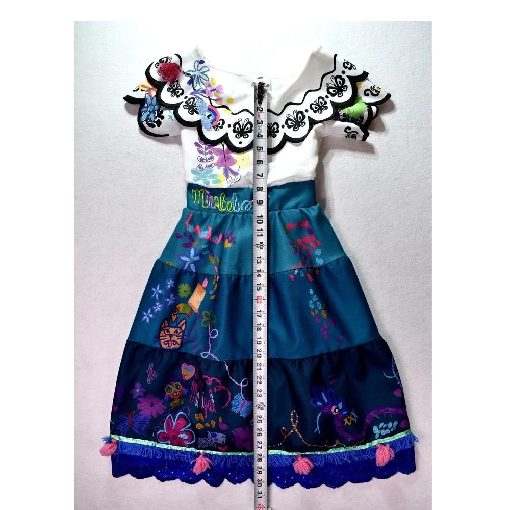 Disney Encanto Mirabel Costume Dress Girls Size 5/6 Floral Butterfly Tiered Blue - Picture 6 of 6